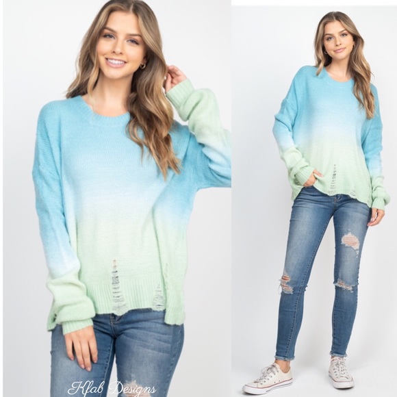 🦋LAST 1! Slouchy Oversized Distressed Ombré Sweater - Picture 2 of 6